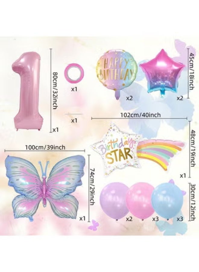 fantasize Rainbow Star Birthday Balloon Set, 32" Foil Number Balloons, Butterfly and Star Decorations for Girls’ 1st to 9th Birthday, Baby Shower, and Party Supplies - Image 2